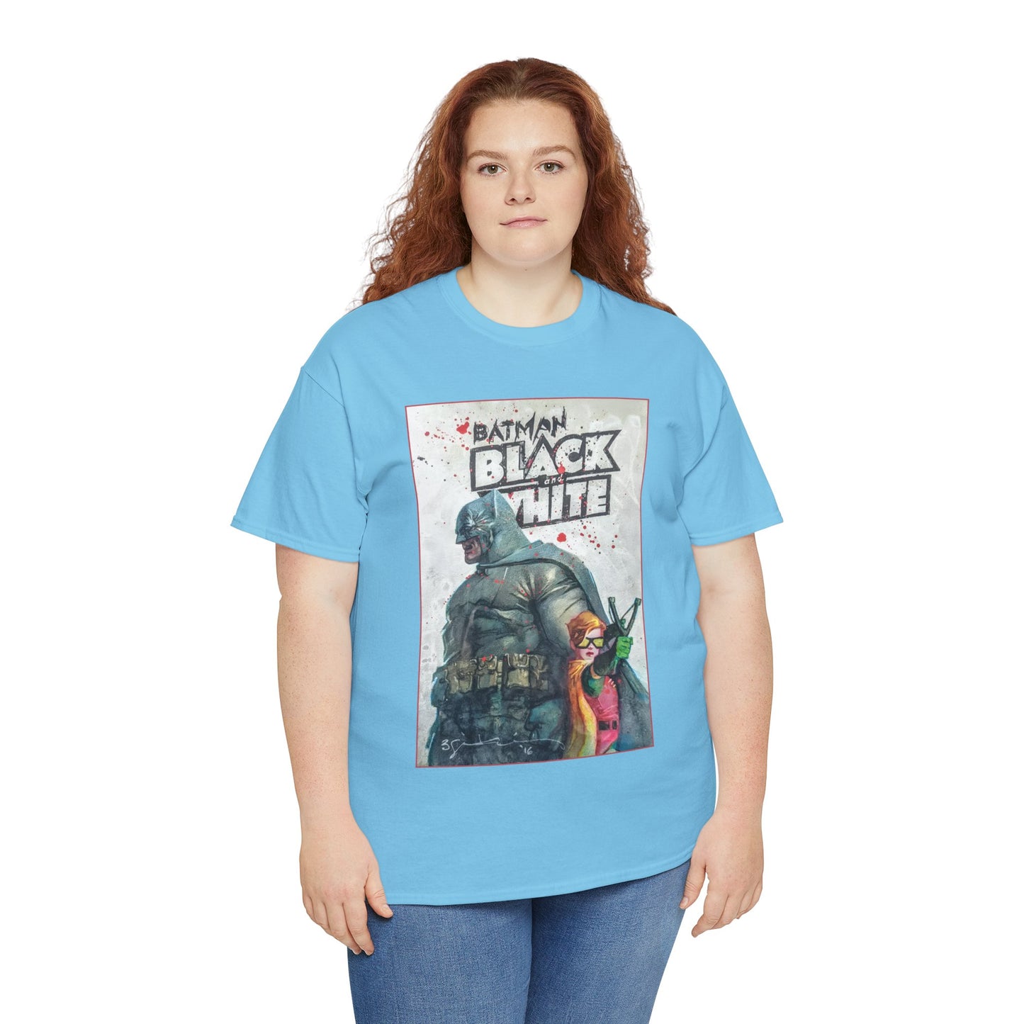 Batman: Black & White T-Shirt - Bill Sienkiewicz Art - Dark Knight Returns - Batman & Robin (Carrie Kelley) - DC Comics