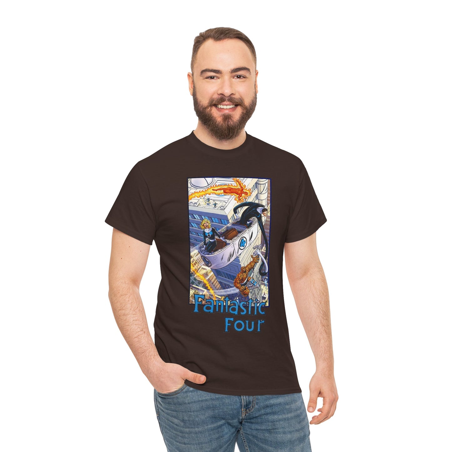 Fantastic Four T-Shirt - John Byrne Art - Invisible Woman, Thing, Human Torch, Reed Richards - Fantasticar, Baxter Building - Marvel Comics