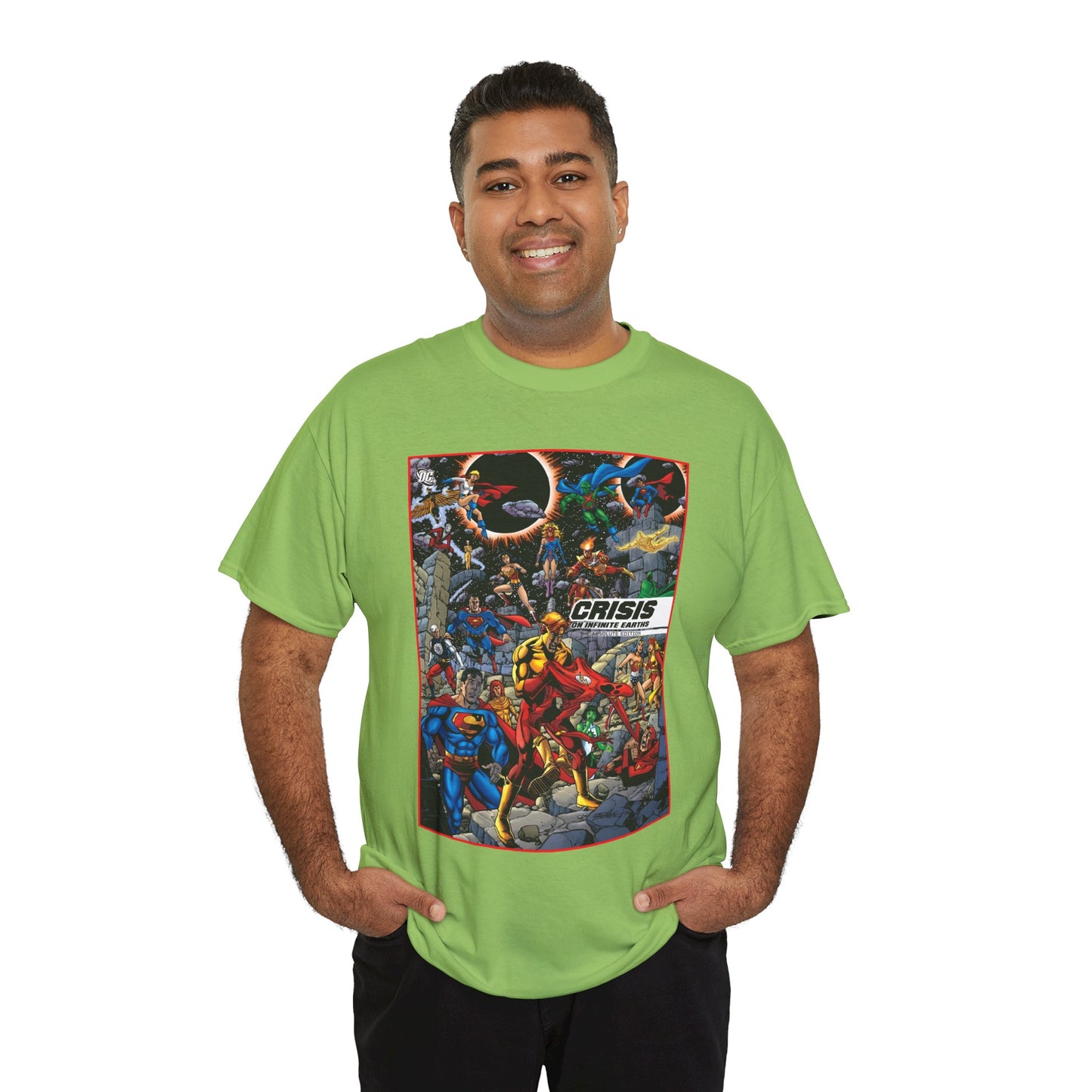 Crisis on Infinite Earths T-Shirt - George Perez Art - Absolute Edition Cover - Flash, Supergirl, Wonder Woman, Kid Flash, Psycho Pirate, Harbinger - DC Comics