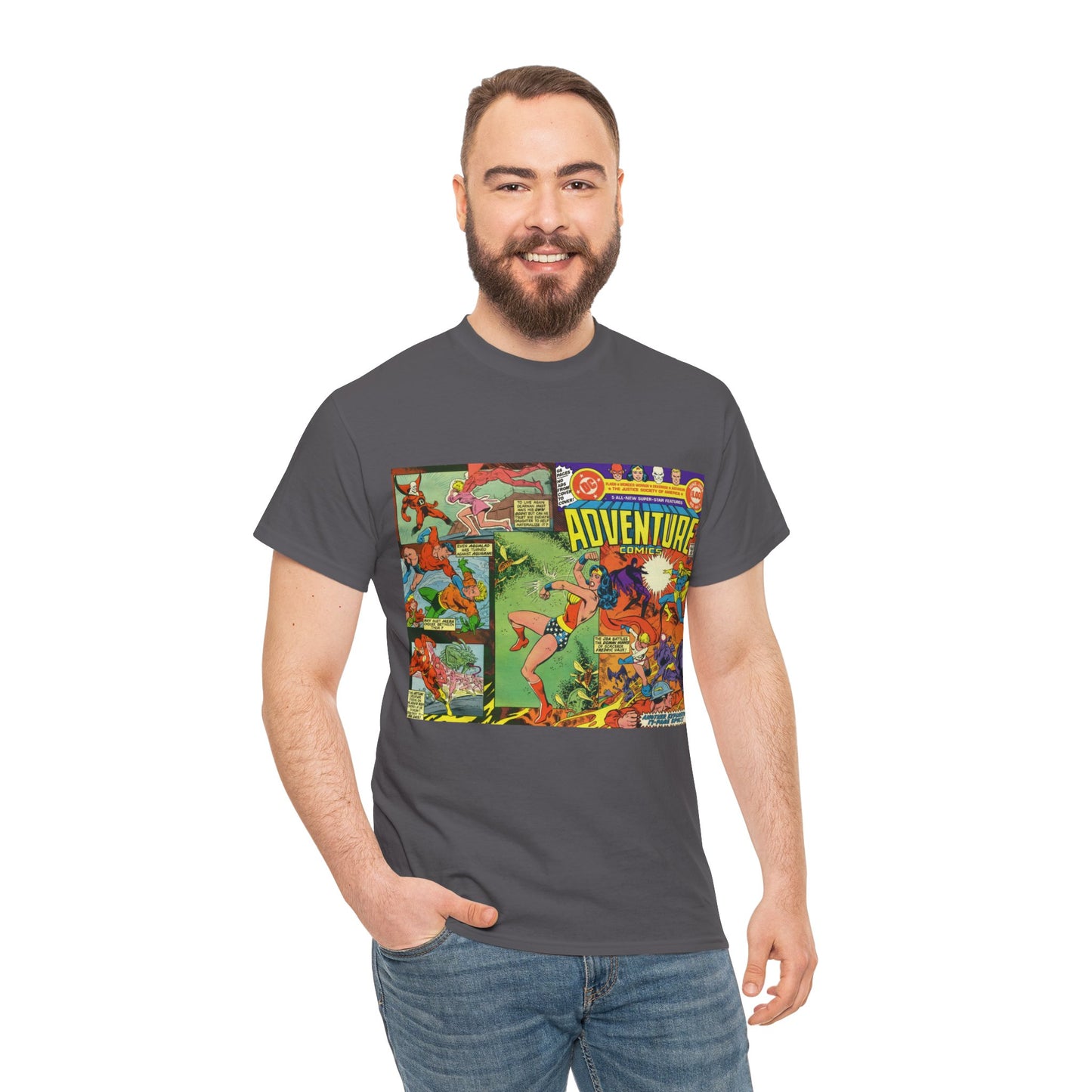 Adventure Comics #463 T-Shirt - Wonder Woman, Dr Fate, Power Girl, Deadman, Aquaman, Aqualad, Flash - DC Comics