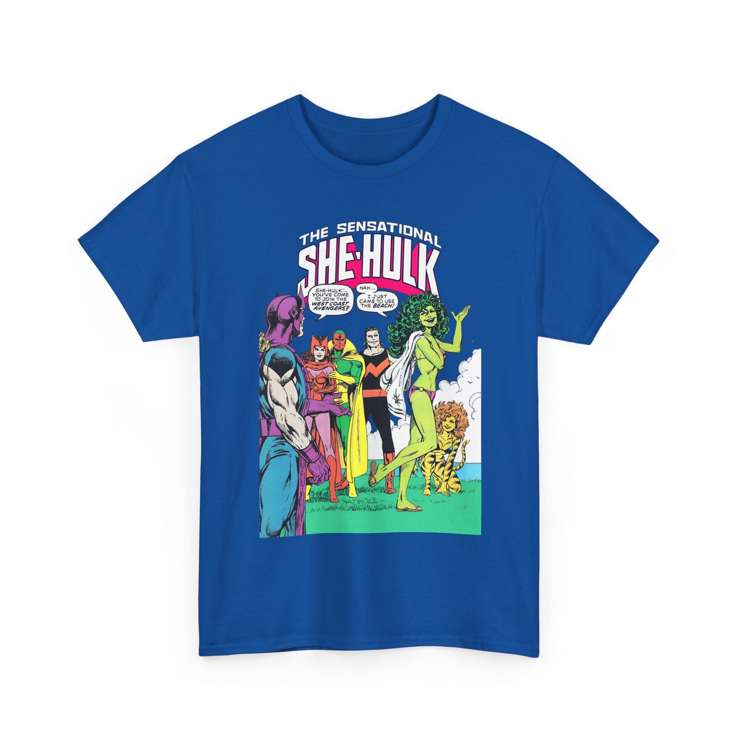 She-Hulk T-Shirt - John Byrne Art - West Coast Avengers Appearance - Hawkeye, Scarlet Witch, Wonder Man, Vision, Tigra - Marvel Comics