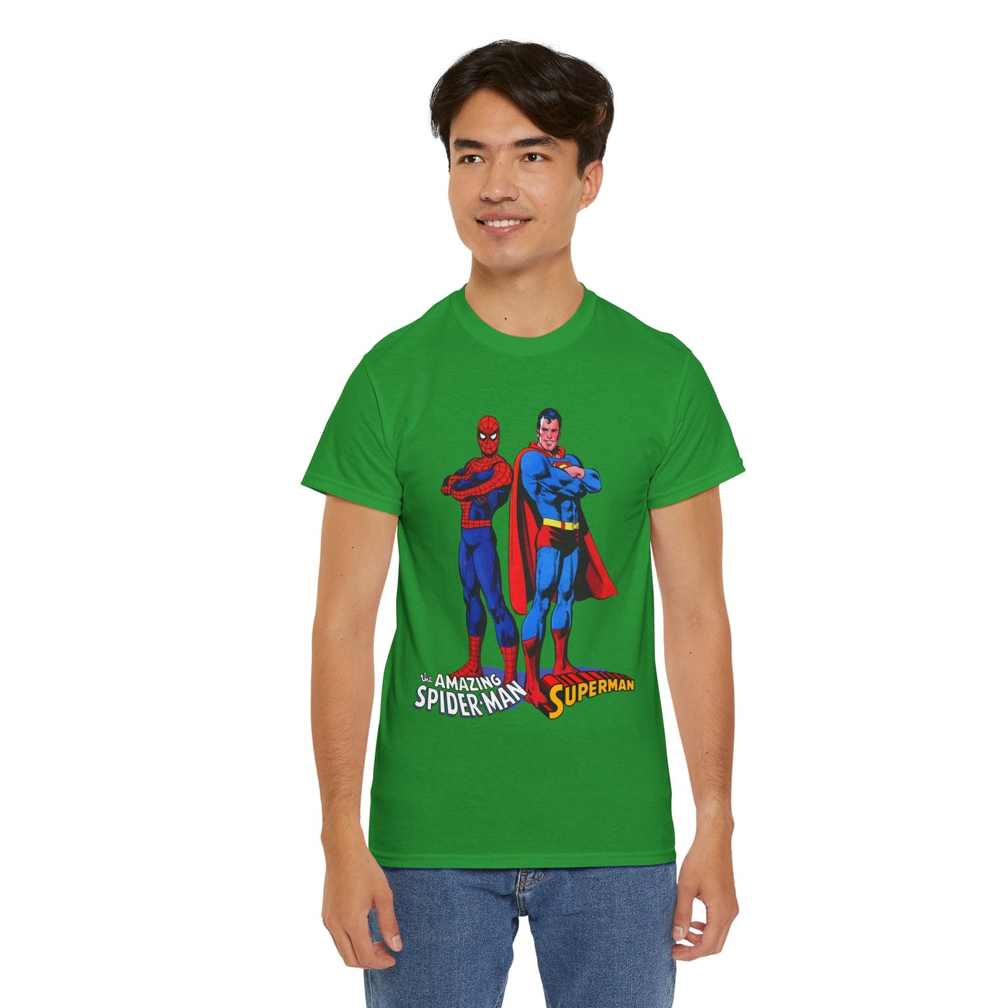 Amazing Spider-Man & Superman T-Shirt - Classic 1970s Marvel/DC Comics Crossover - Peter Parker & Clark Kent