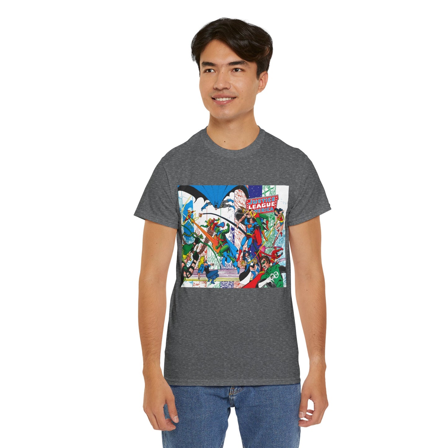 Justice League of America #200 T-Shirt - George Perez Art - Superman, Batman, Zatanna, Wonder Woman, Elongated Man, Martian Manhunter, Black Canary, Atom, Firestorm - DC Comics
