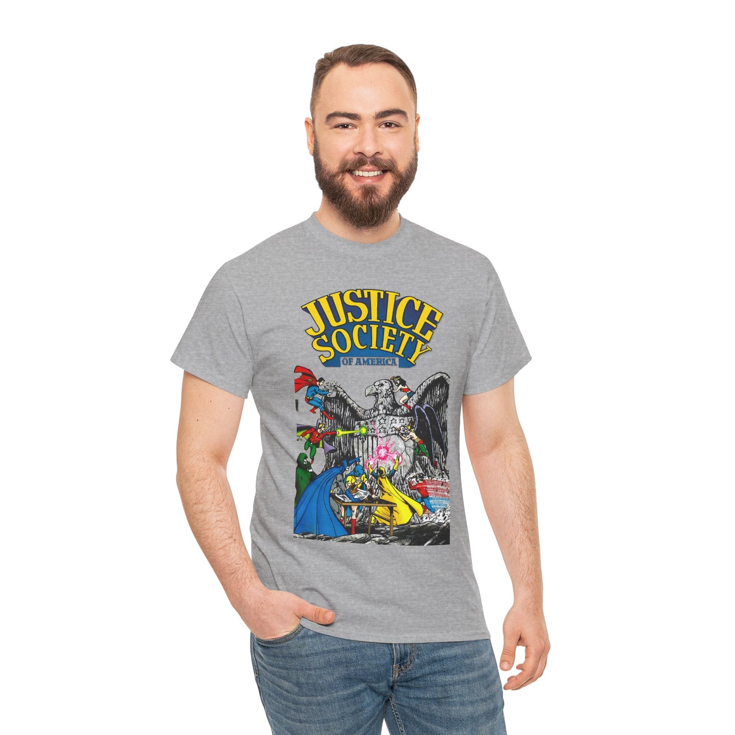 Justice Society T-Shirt - George Perez Art - Dr Fate, Atom, Spectre, Wonder Woman, Flash, Batman, Superman, Hawkman - JSA - DC Comics