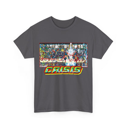 Crisis on Infinite Earths T-Shirt - Jerry Ordway/George Perez Art - Updated 2025 Poster Art - Superman, Wonder Woman, Supergirl, Flash, Harbinger, Pariah, Obsidian, Firestorm - DC Comics