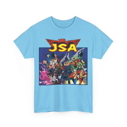 JSA T-Shirt - Carlos Pacheco Art - Green Lantern, Power Girl, Hawkgirl, Black Adam, Flash, Dr Fate, Hawkman - DC Comics - Justice Society of America