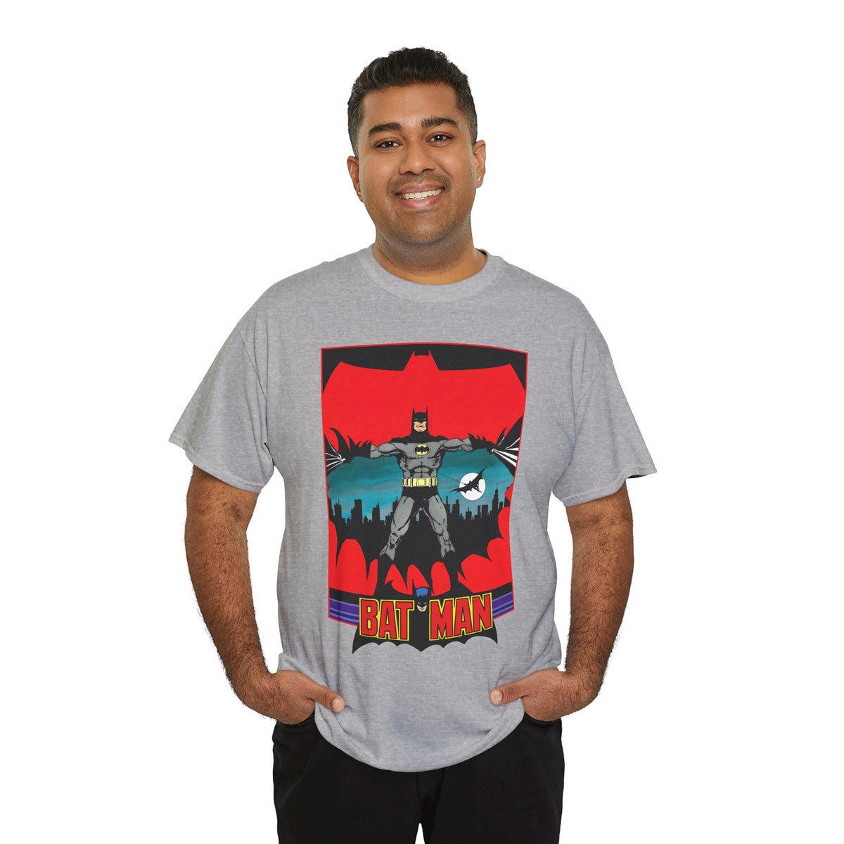 Batman T-Shirt - George Perez Art - 1980s JLA Postcard Art - DC Comics