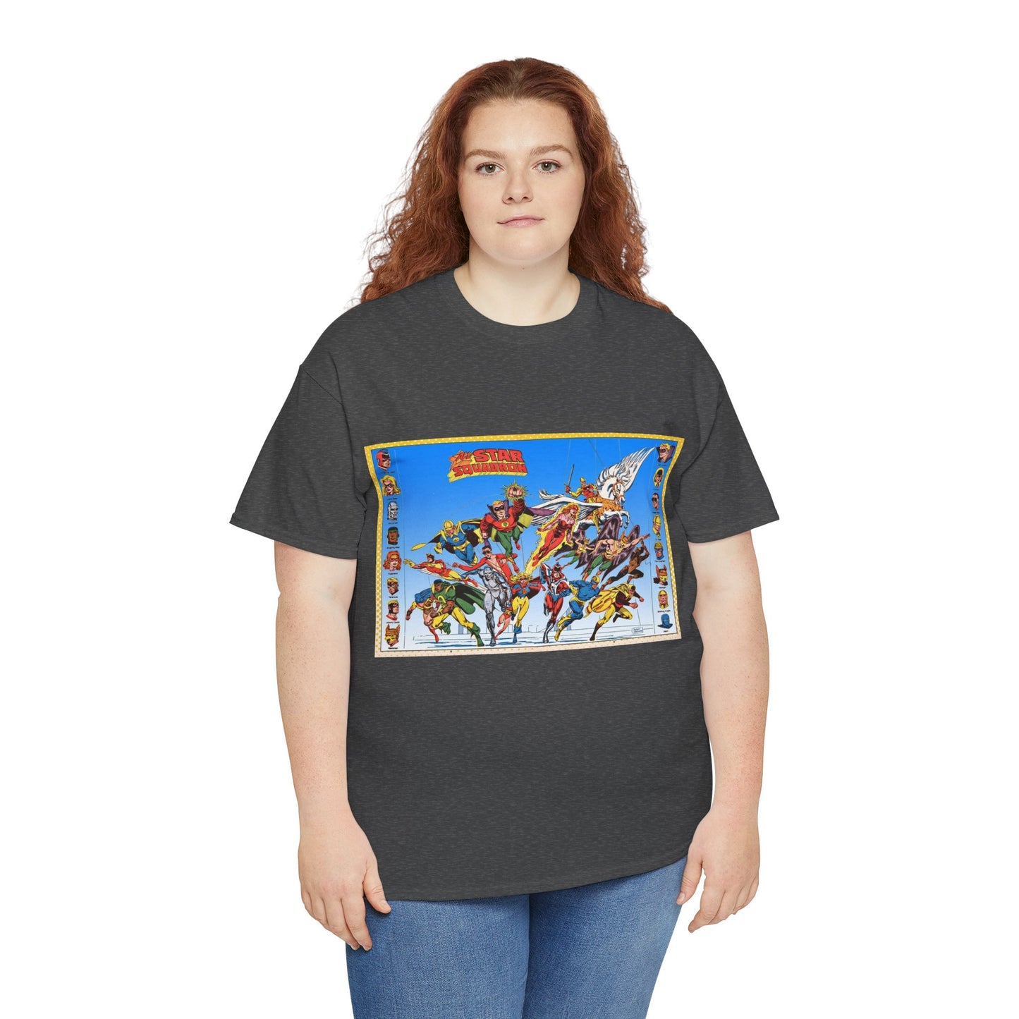 All-Star Squadron T-Shirt - Jerry Ordway Art - JSA Connection - Firebrand, Robotman, Amazing Man, Shining Knight, Tarantula, Dr Fate - Retro 1980s Series - DC Comics
