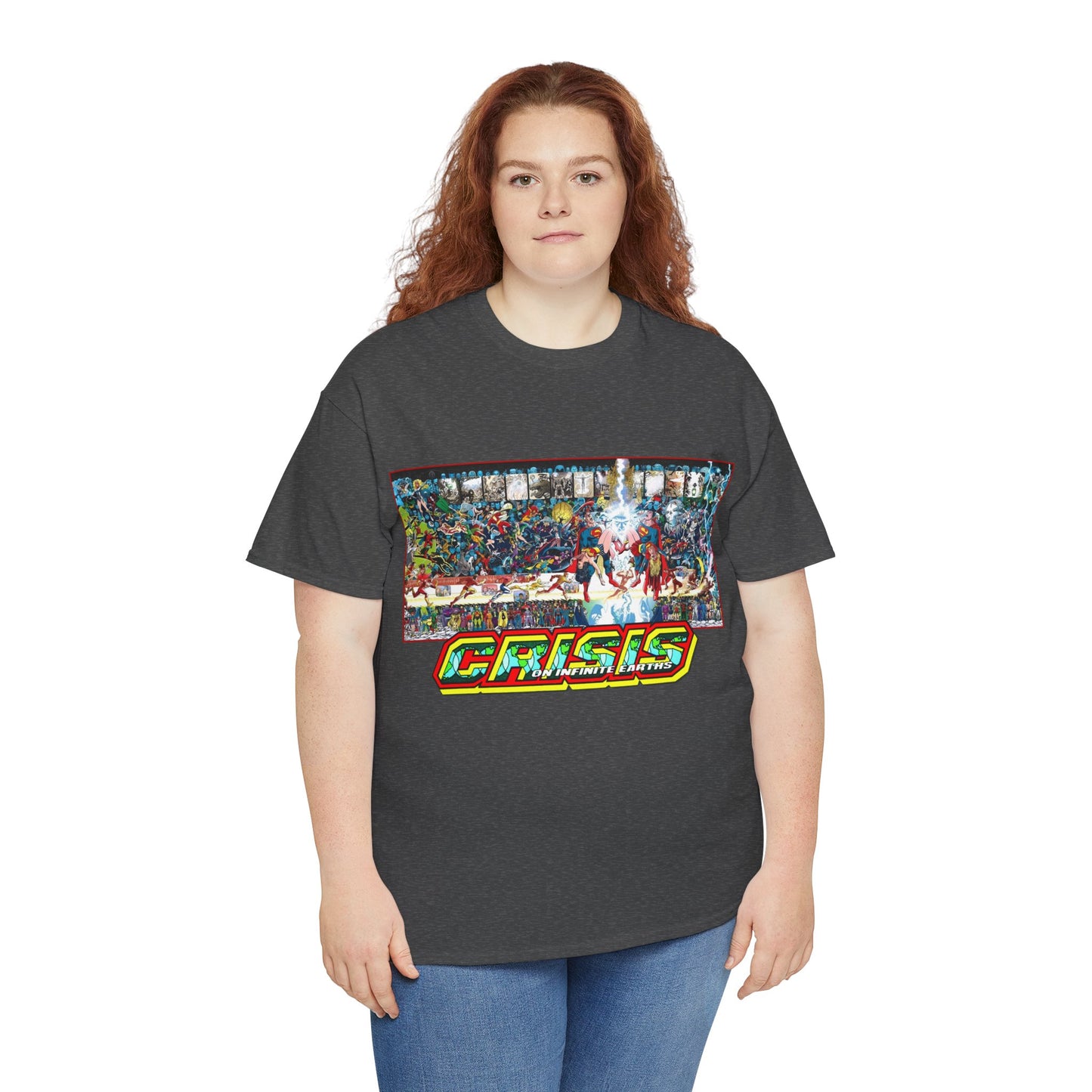 Crisis on Infinite Earths T-Shirt - Jerry Ordway/George Perez Art - Updated 2025 Poster Art - Superman, Wonder Woman, Supergirl, Flash, Harbinger, Pariah, Obsidian, Firestorm - DC Comics