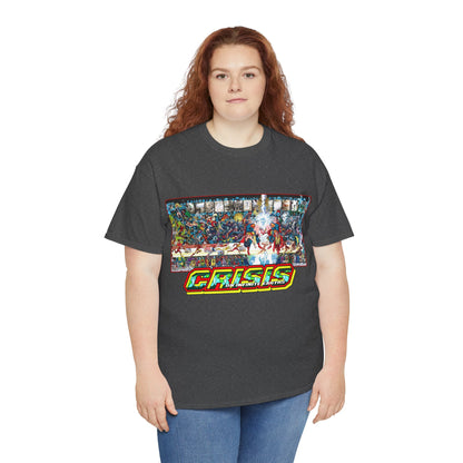Crisis on Infinite Earths T-Shirt - Jerry Ordway/George Perez Art - Updated 2025 Poster Art - Superman, Wonder Woman, Supergirl, Flash, Harbinger, Pariah, Obsidian, Firestorm - DC Comics
