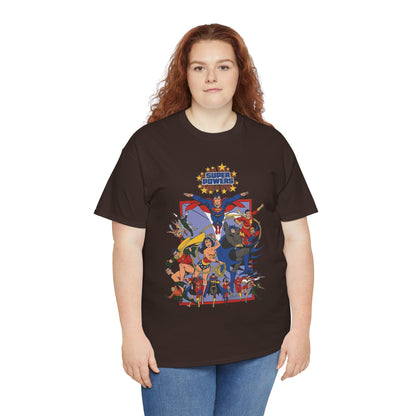 Super Powers T-Shirt - Superman, Flash, Wonder Woman, Batman, Batgirl, Robin, Plastic Man, Aquaman, Hawkman, Supergirl - 1980s Kenner Toy Line - Retro DC Comics