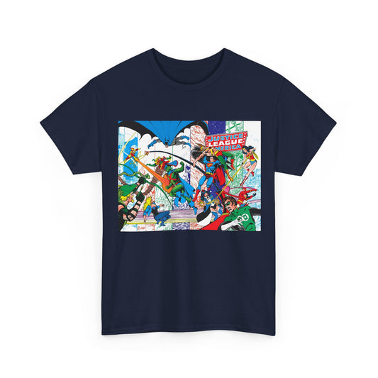 Justice League of America #200 T-Shirt - George Perez Art - Superman, Batman, Zatanna, Wonder Woman, Elongated Man, Martian Manhunter, Black Canary, Atom, Firestorm - DC Comics