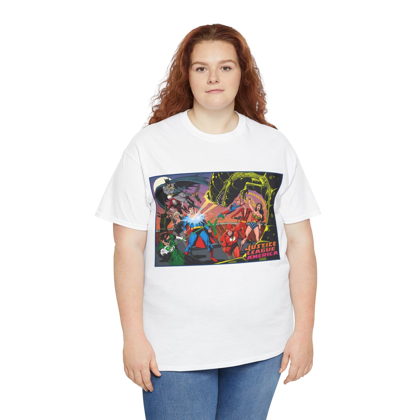 Justice League of America T-Shirt - Brian Bolland Art - Superman, Green Lantern, Wonder Woman, Batman, Flash, Elongated Man, Black Canary, Green Arrow, Atom - DC Comics