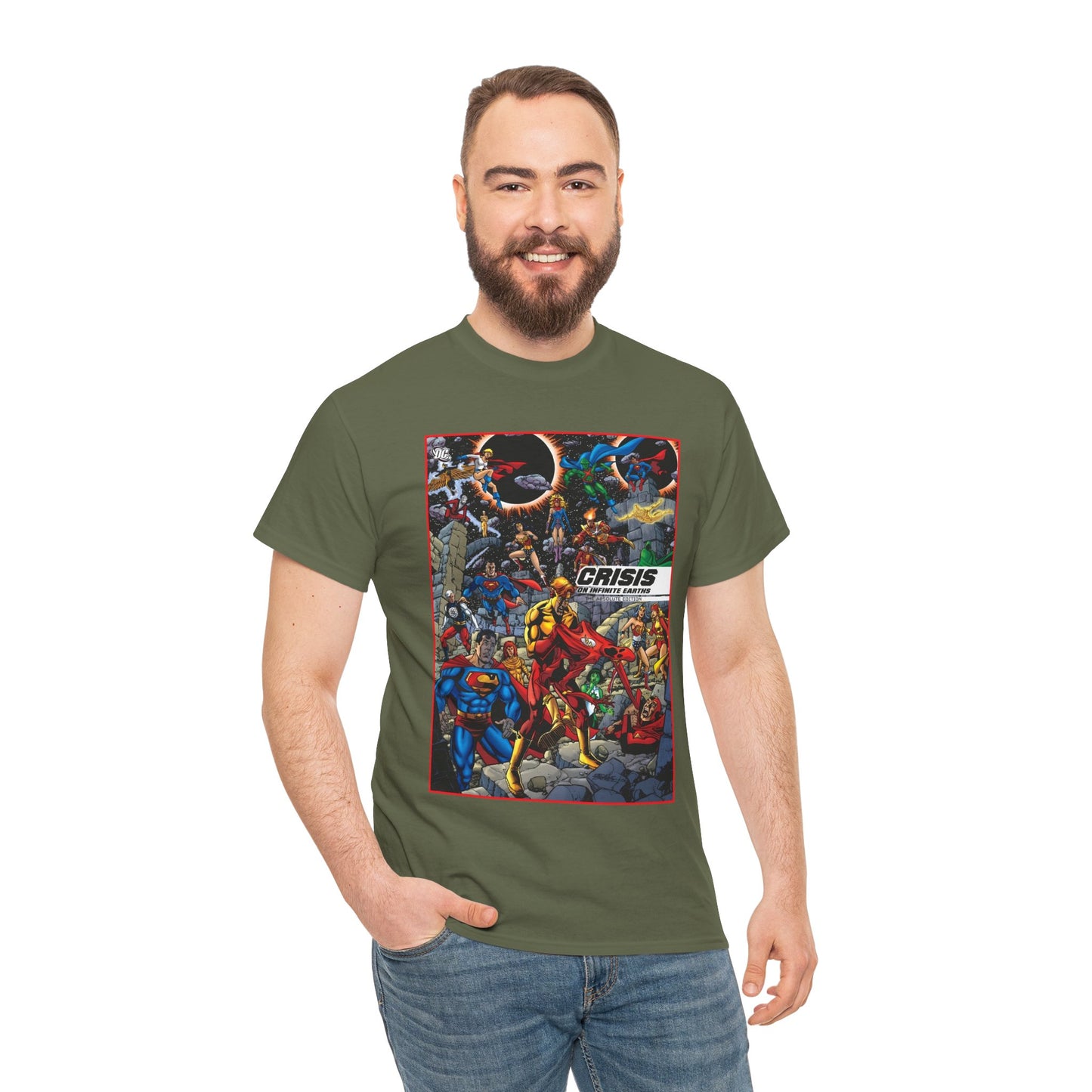 Crisis on Infinite Earths T-Shirt - George Perez Art - Absolute Edition Cover - Flash, Supergirl, Wonder Woman, Kid Flash, Psycho Pirate, Harbinger - DC Comics