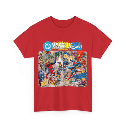 DC Comics Vs Marvel T-Shirt - John Byrne Art - Spider-Man, Raven, Cyborg, Wolverine, Joker, Superman, Batman, Deathstroke, Darkseid