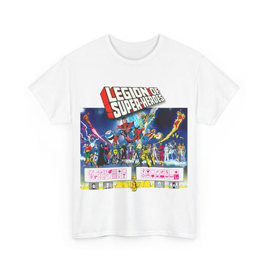 Legion of Super-Heroes T-Shirt - Gorgeous George Perez Art - History of the DC Universe - Lightning Lad, Timber Wolf, Wildfire, Sun Boy, Chamelon Boy - DC Comics