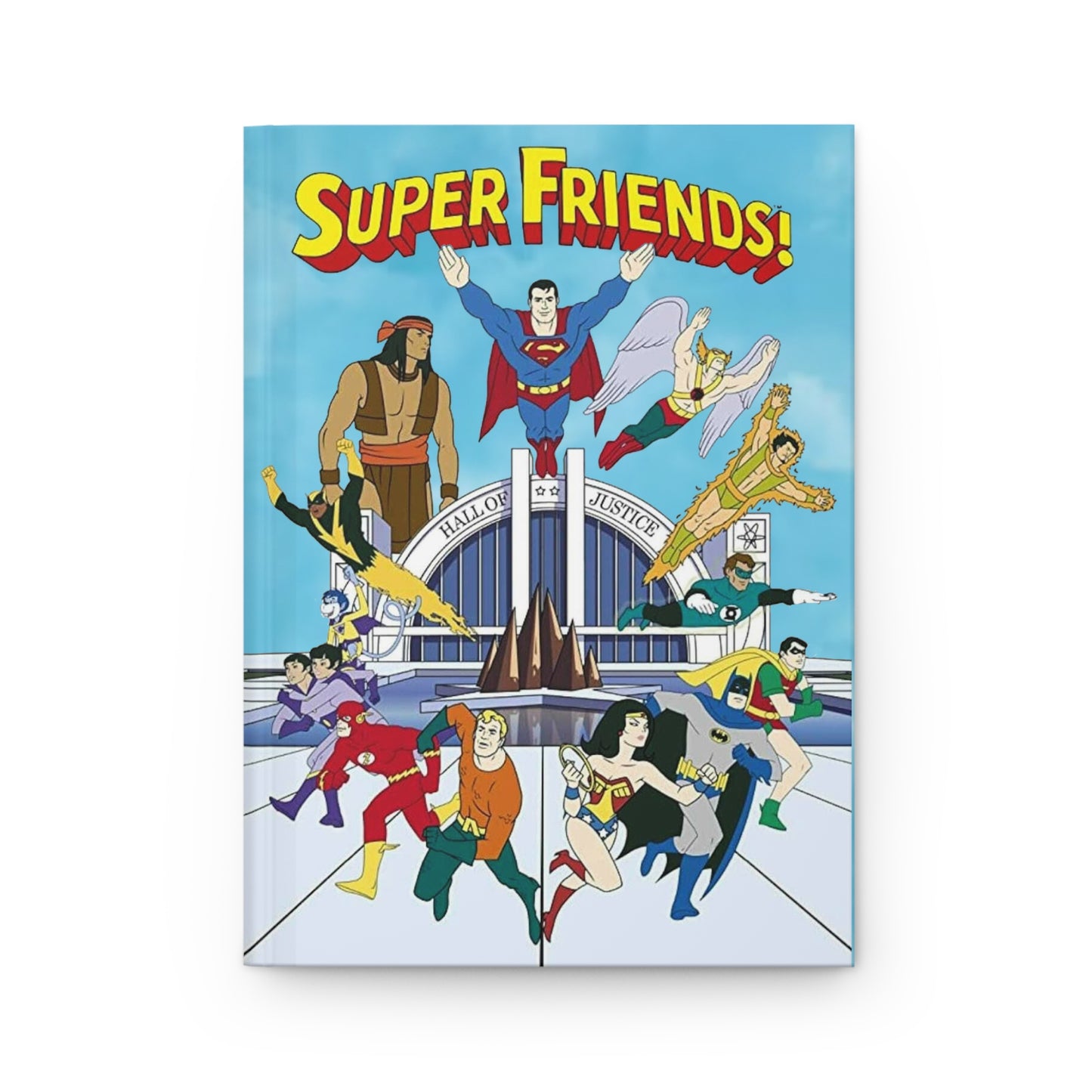 Super Friends Hardcover Journal - 150 Lined Pages - Superman, Flash, Hawkman, Green Lantern, Wonder Woman, Apache Chief, Batman, Samurai - Hanna-Barbera Cartoon - DC Comics