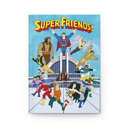 Super Friends Hardcover Journal - 150 Lined Pages - Superman, Flash, Hawkman, Green Lantern, Wonder Woman, Apache Chief, Batman, Samurai - Hanna-Barbera Cartoon - DC Comics