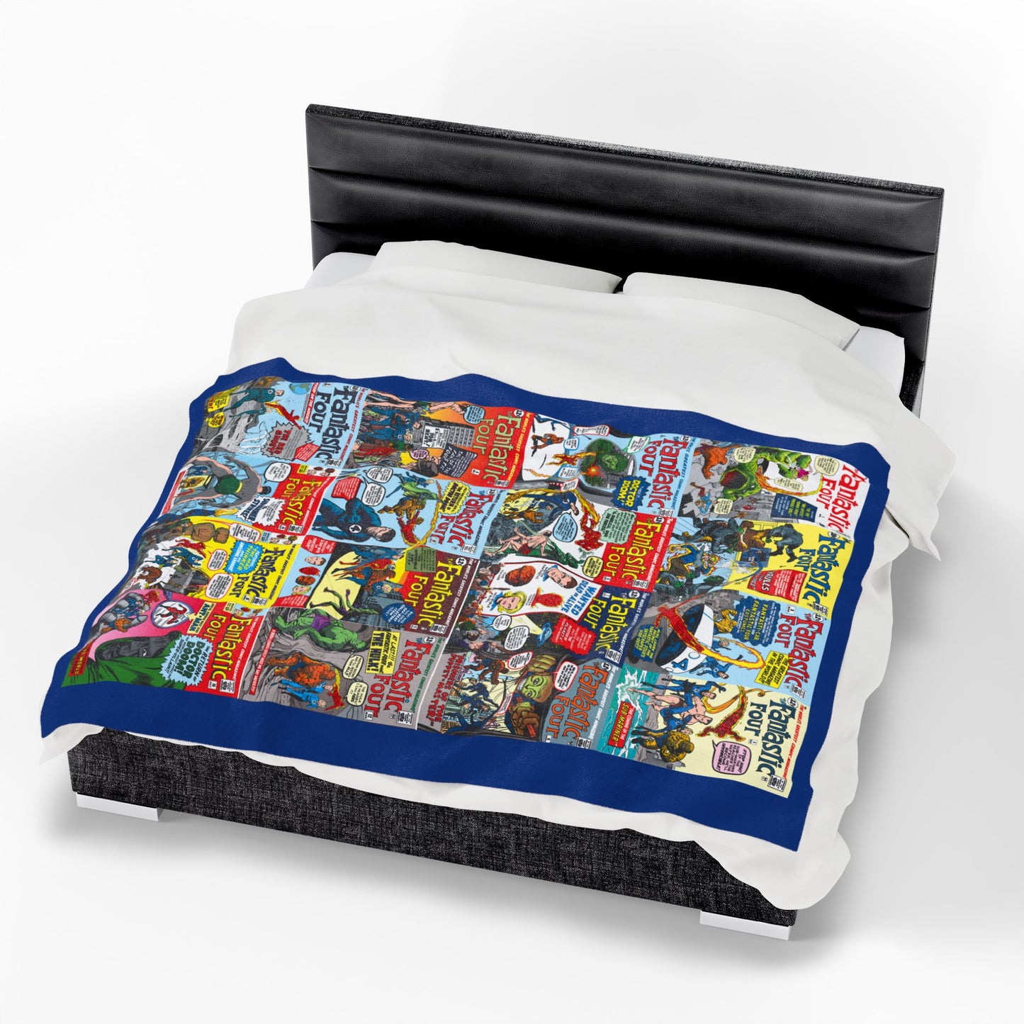 Fantastic Four Plush Blanket 60x80" - Classic Silver Age Jack Kirby Art - Mr. Fantastic, Invisible Woman, Human Torch, The Thing - Marvel Comics