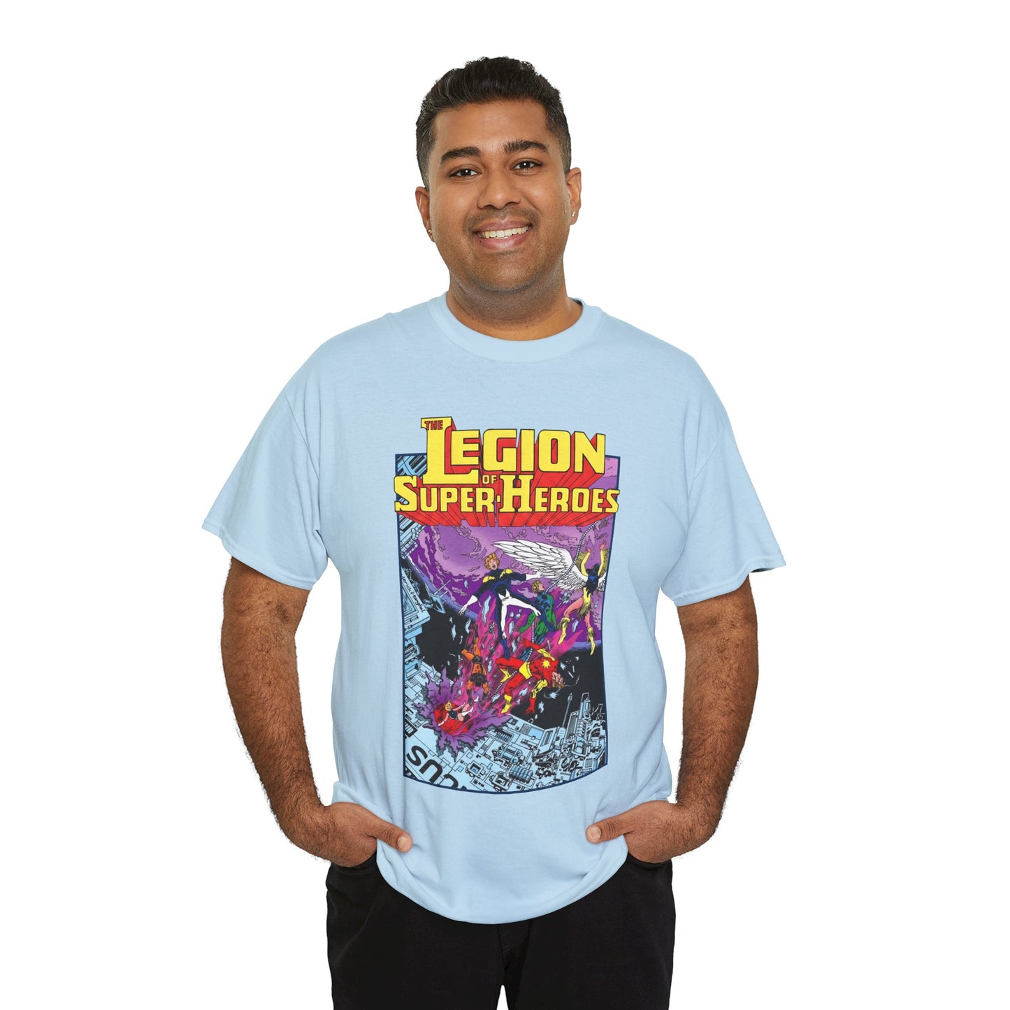 Legion of Super-Heroes T-Shirt - Pat Broderick Art - Timber Wolf, Lightning Lad, Wildfire, Dawnstar, Element Lad - LOSH - DC Comics