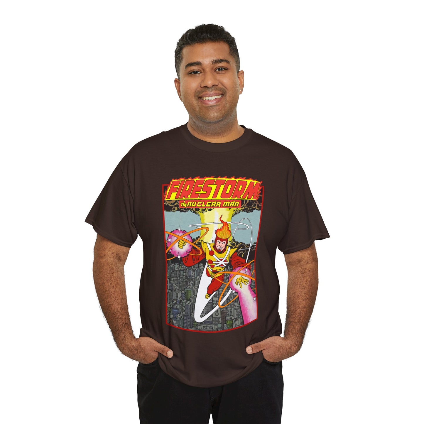 Firestorm the Nuclear Man T-Shirt - George Perez JLA Postcard Art 1980s - DC Comics - Justice League of America Member
