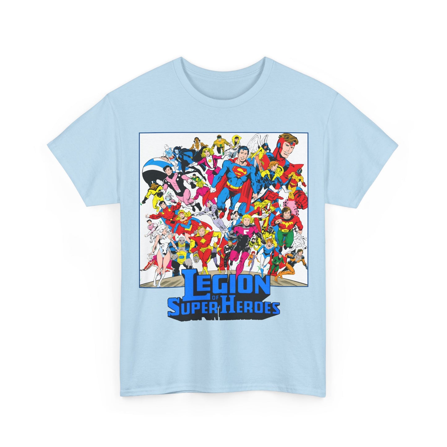 Legion of Super-Heroes T-Shirt - Greg Laroque Art - Who's Who in DC Comics - Superboy, Cosmic Boy, Dream Girl, Dawnstar, Supergirl, Sun Boy, Wildfire, Element Lad, Invisible Kid, Saturn Girl, Lightning Lad - DC Comics