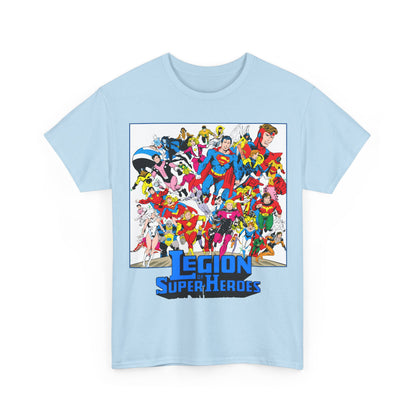 Legion of Super-Heroes T-Shirt - Greg Laroque Art - Who's Who in DC Comics - Superboy, Cosmic Boy, Dream Girl, Dawnstar, Supergirl, Sun Boy, Wildfire, Element Lad, Invisible Kid, Saturn Girl, Lightning Lad - DC Comics