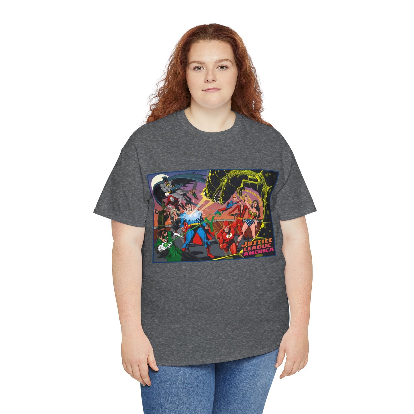 Justice League of America T-Shirt - Brian Bolland Art - Superman, Green Lantern, Wonder Woman, Batman, Flash, Elongated Man, Black Canary, Green Arrow, Atom - DC Comics