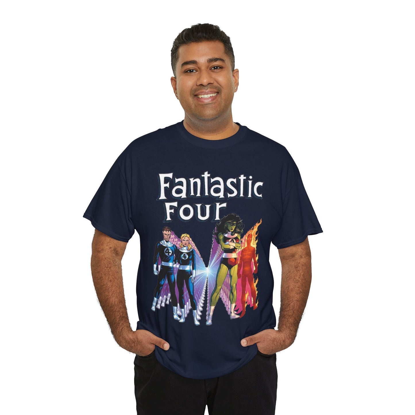 Fantastic Four T-Shirt - John Byrne Art - She-Hulk, Reed Richards, Human Torch, Invisible Woman - Marvel Comics