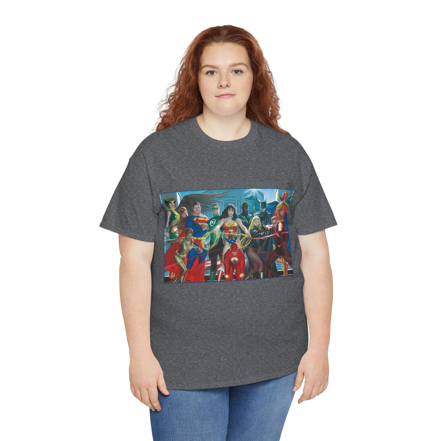 Justice League T-Shirt - Alex Ross Art - Superman, Wonder Woman, Batman, Flash, Black Canary, Vixen, Black Lightning, Green Lantern, Geo-Force, Red Tornado - DC Comics