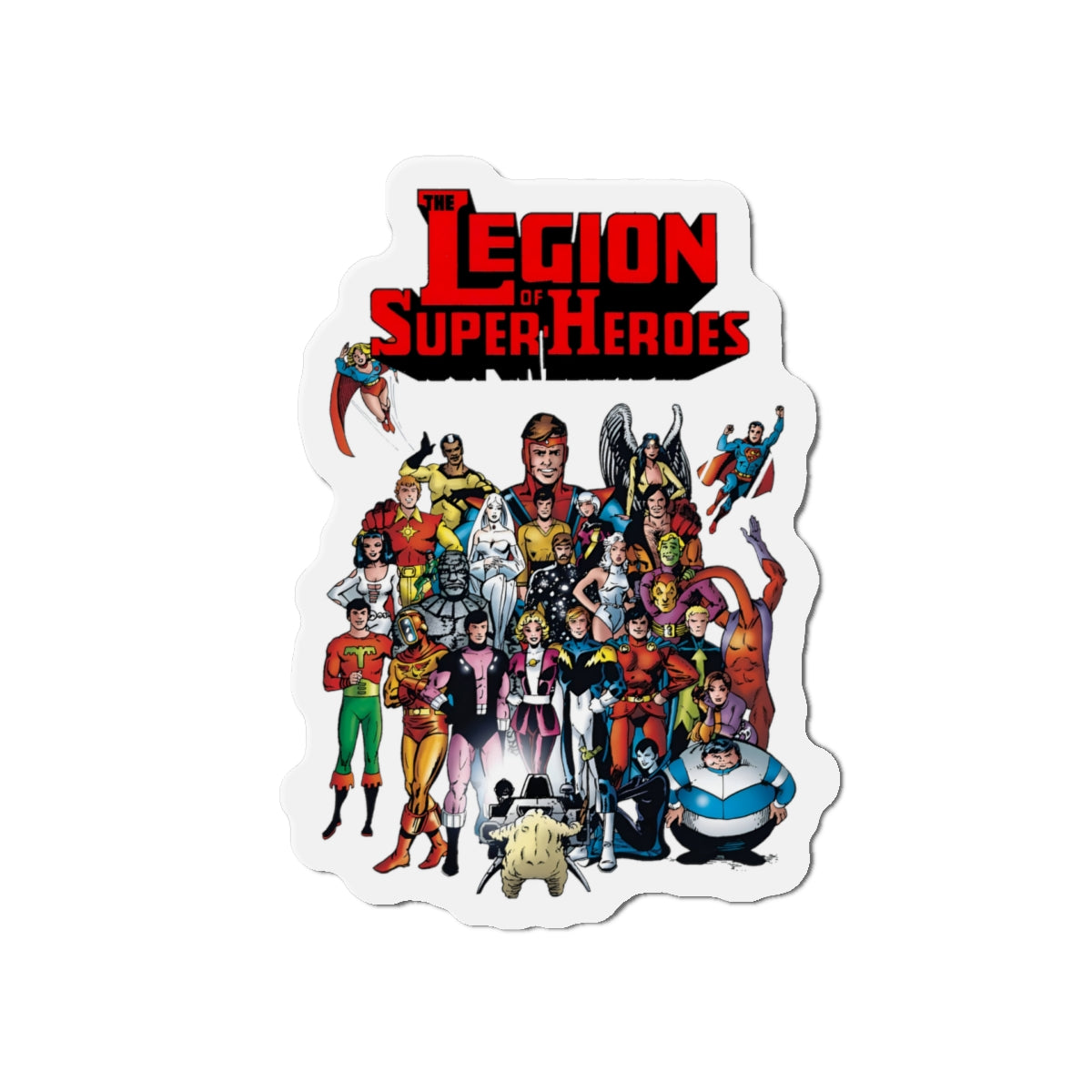 Legion of Super-Heroes Die-Cut Magnet - #300 Cover Art - Lightning Lad, Saturn Girl, Cosmic Boy, Superboy, Supergirl, Wildfire, Dream Girl, Bouncing Boy, Brainiac 5 - DC Comics - 3", 4", 5", 6"