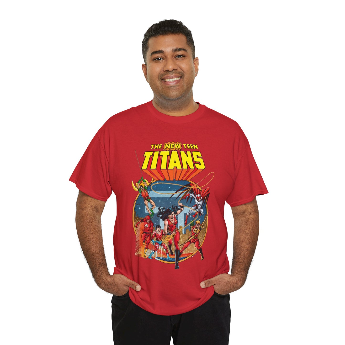 New Teen Titans T-Shirt - George Perez Art - Wonder Girl, Flash, Robin, Speedy, Aqualad, Hawk - DC Comics