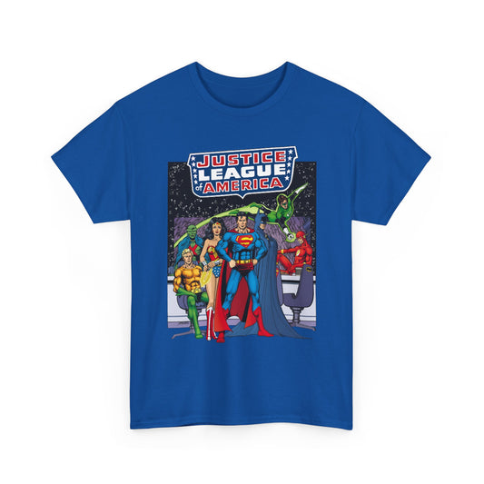 Justice League T-Shirt - George Perez Art - JLA Satellite Era - Superman, Wonder Woman, Green Lantern, Batman, Flash, Aquaman, Martian Manhunter - DC Comics