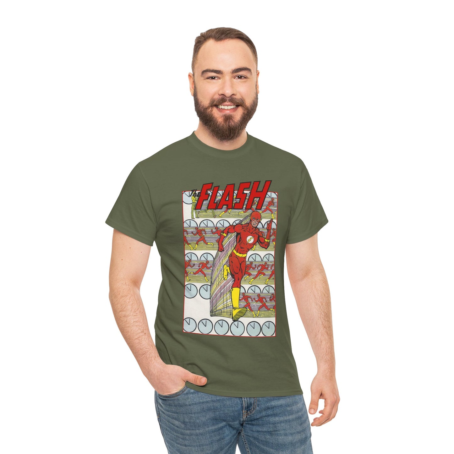 Flash T-Shirt - George Perez Art - JLA Postcard Set - 1980s Art - Justice League of America Satellite Era - Barry Allen, the Fastest Man Alive - DC Comics