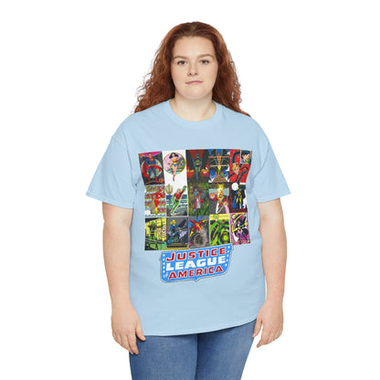 JLA Postcard T-Shirt - George Perez Art - Zatanna, Green Lantern, Flash, Batman, Hawkman, Wonder Woman, Firestorm - Justice League of America - DC Comics