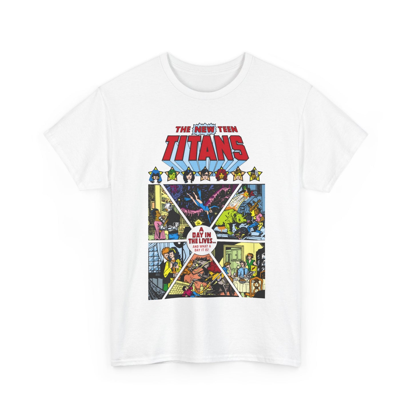 New Teen Titans T-Shirt - George Perez Art - #8 Cover - A Day in the Life - Robin, Wonder Girl, Cyborg, Starfire, Raven, Changeling, Kid Flash - DC Comics