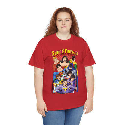 Super Friends T-Shirt - Kevin Maguire Art - Wonder Twins, Gleek, Superman, Wonder Woman Batman - DC Comics - Based on 1970s Hanna-Barbera Cartoon