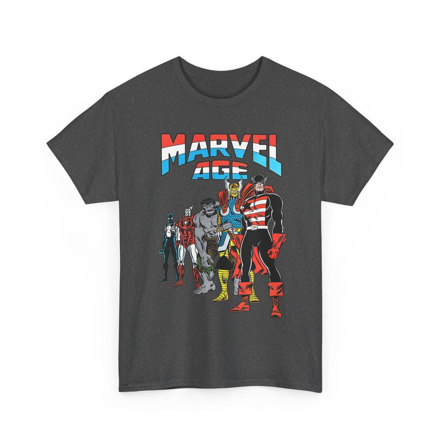 Marvel Age T-Shirt - Captain America, Thor, Incredible Hulk, Iron Man, Spider-Man - New Looks for the 80s
