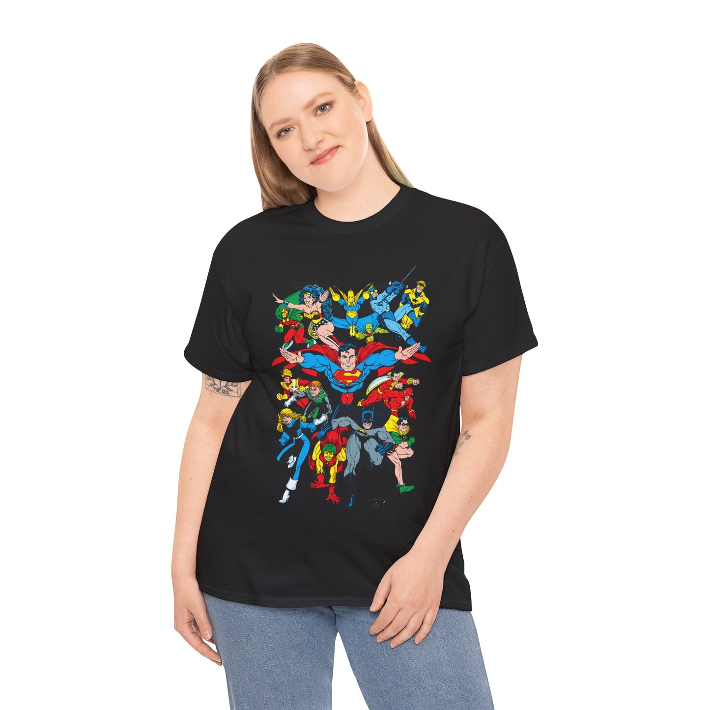 DC Legends T-Shirt - Linda Medley, Arthur Adams Art - Superman, Wonder Woman, Batman, Creeper, Black Canary, Guy Gardner, Blue Beetle, Booster Gold, Dr. Fate, Flash - DC Comics