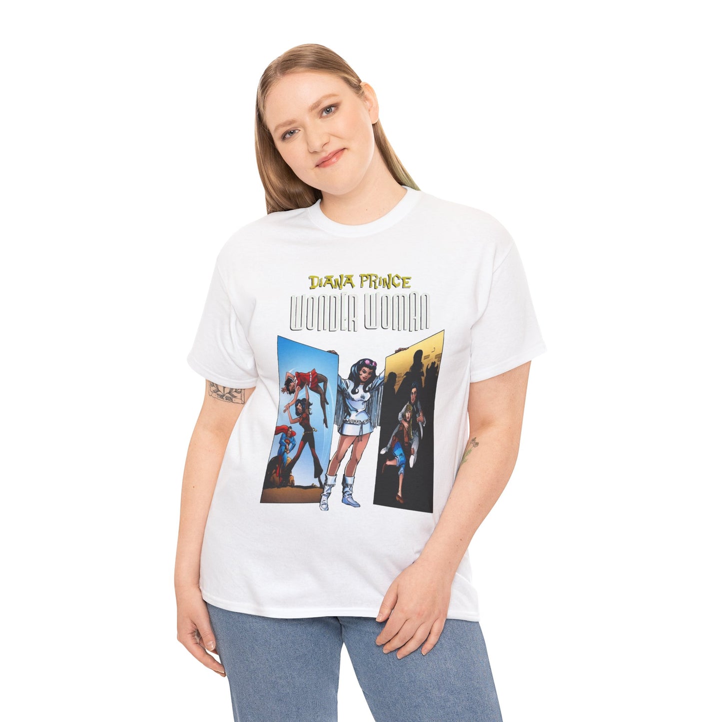 Diana Prince Wonder Woman  T-Shirt - 1970s White Suit Years - Bronze Age DC Comics