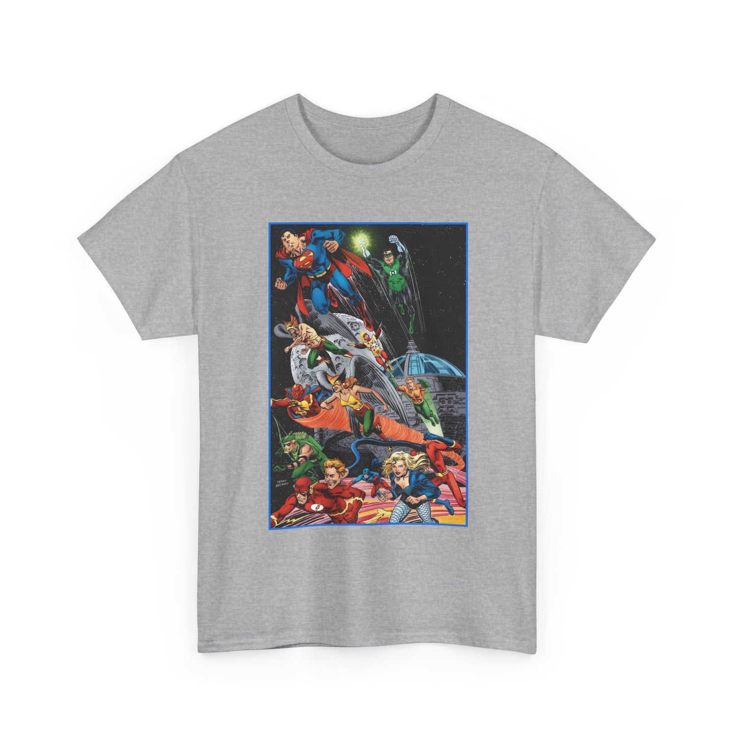 Justice League of America T-Shirt - Jerry Ordway Art - Superman, Wonder Woman, Firestorm, Flash, Black Canary, Atom - DC Comics