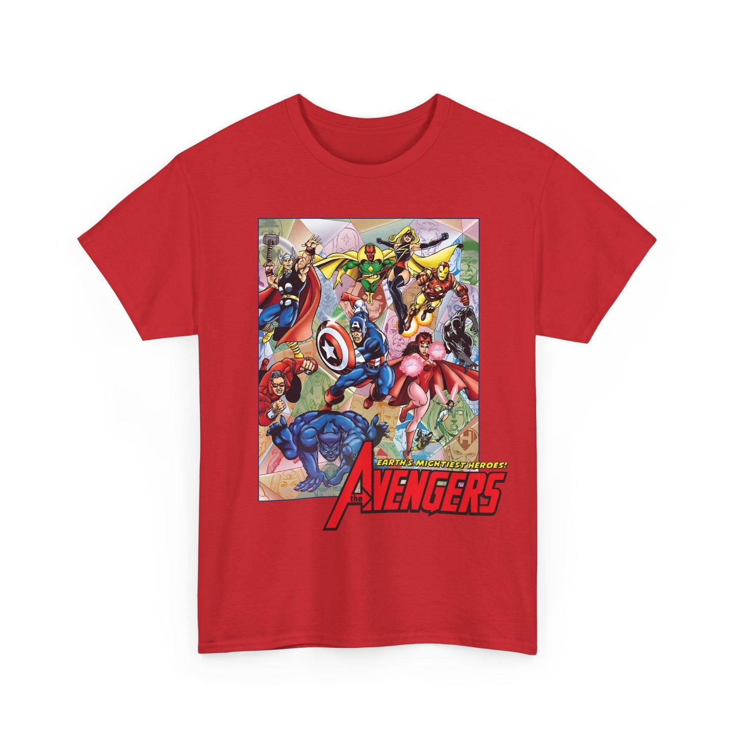 Avengers T-Shirt - George Perez Art - Captain America, Iron Man, Thor, Scarlet Witch, Black Panther, Wonder Man, Beast, Vision - Marvel Comics