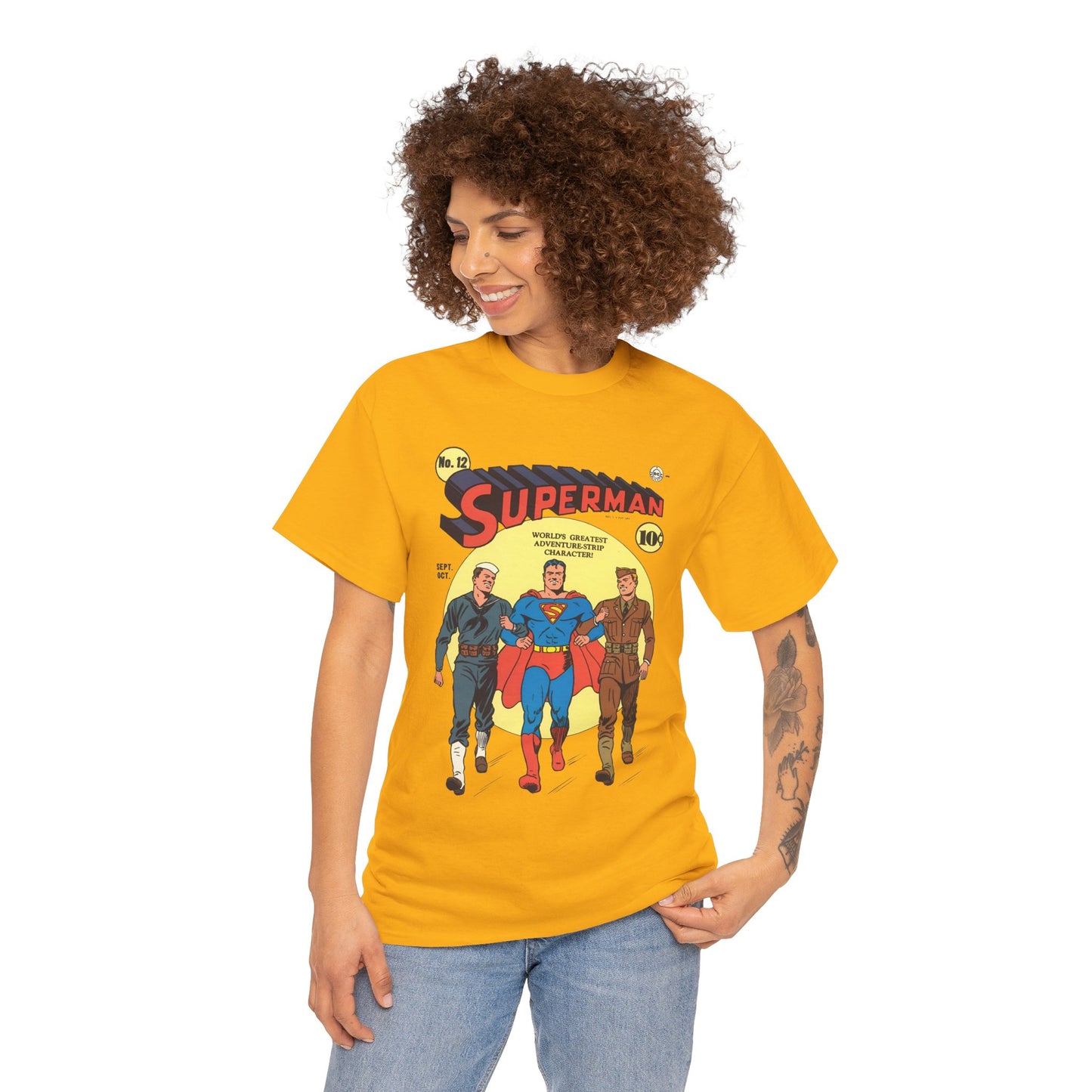 Superman T-Shirt - #12 Cover Art - Golden Age Classic - WWII Support - Iconic Image - DC Comics