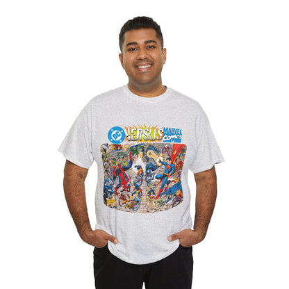 DC Comics Vs Marvel T-Shirt - John Byrne Art - Spider-Man, Raven, Cyborg, Wolverine, Joker, Superman, Batman, Deathstroke, Darkseid
