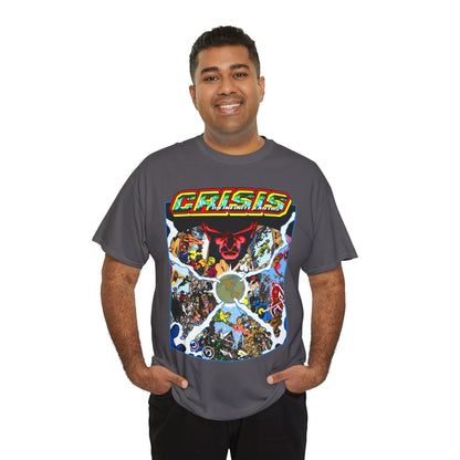 Crisis on Infinite Earths T-Shirt - George Perez Art - #3 Cover - Monitor, Flash, Starfire, Brainiac 5, Dream Girl - DC Comics