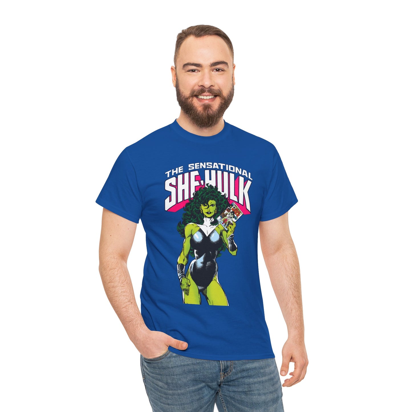 Sensational She-Hulk T-Shirt - Classic John Byrne Art - Jennifer Walters, Hulk's Cousin - Marvel Comics - Popular 1980s Series - "Rip Up Your X-Men!"