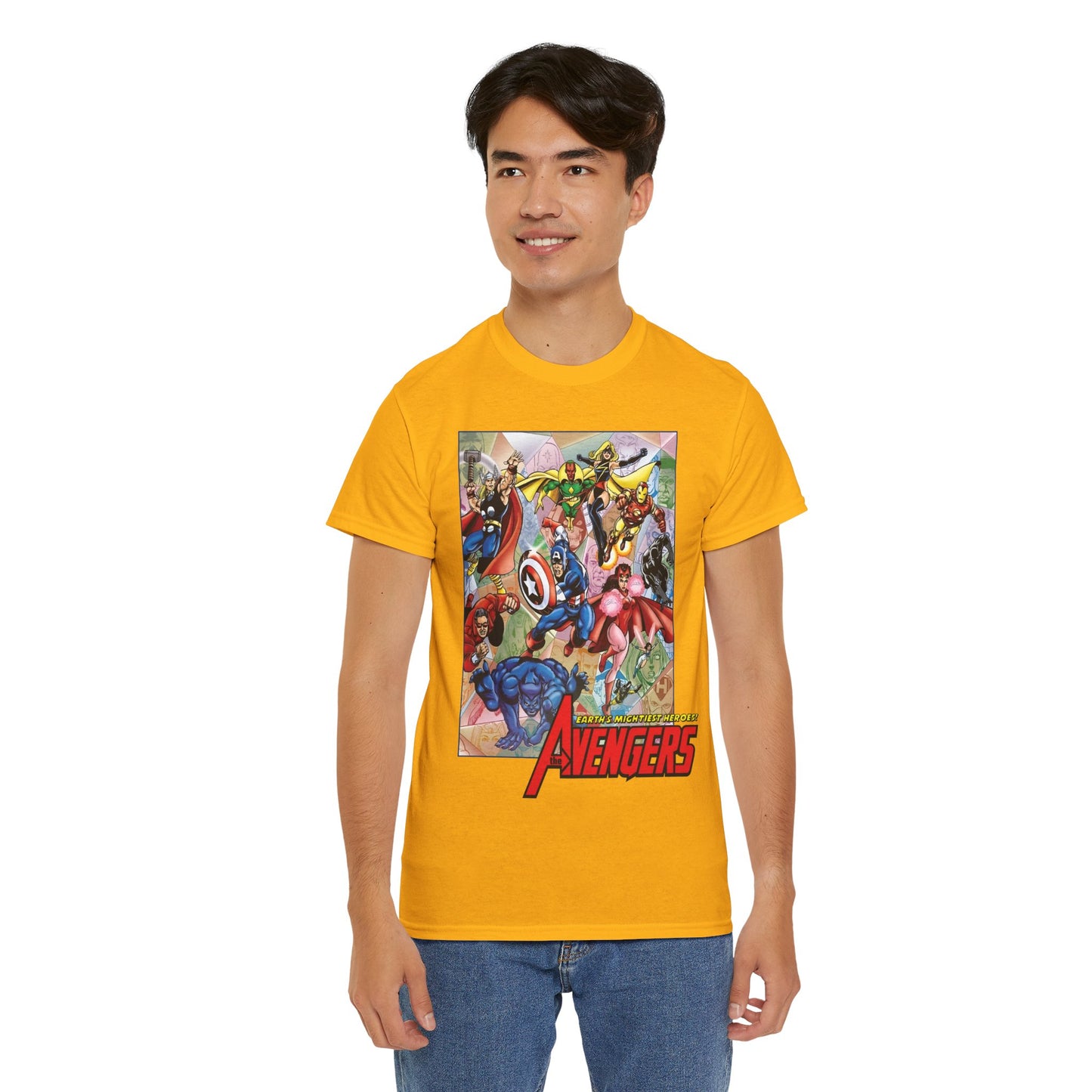 Avengers T-Shirt - George Perez Art - Captain America, Iron Man, Thor, Scarlet Witch, Black Panther, Wonder Man, Beast, Vision - Marvel Comics