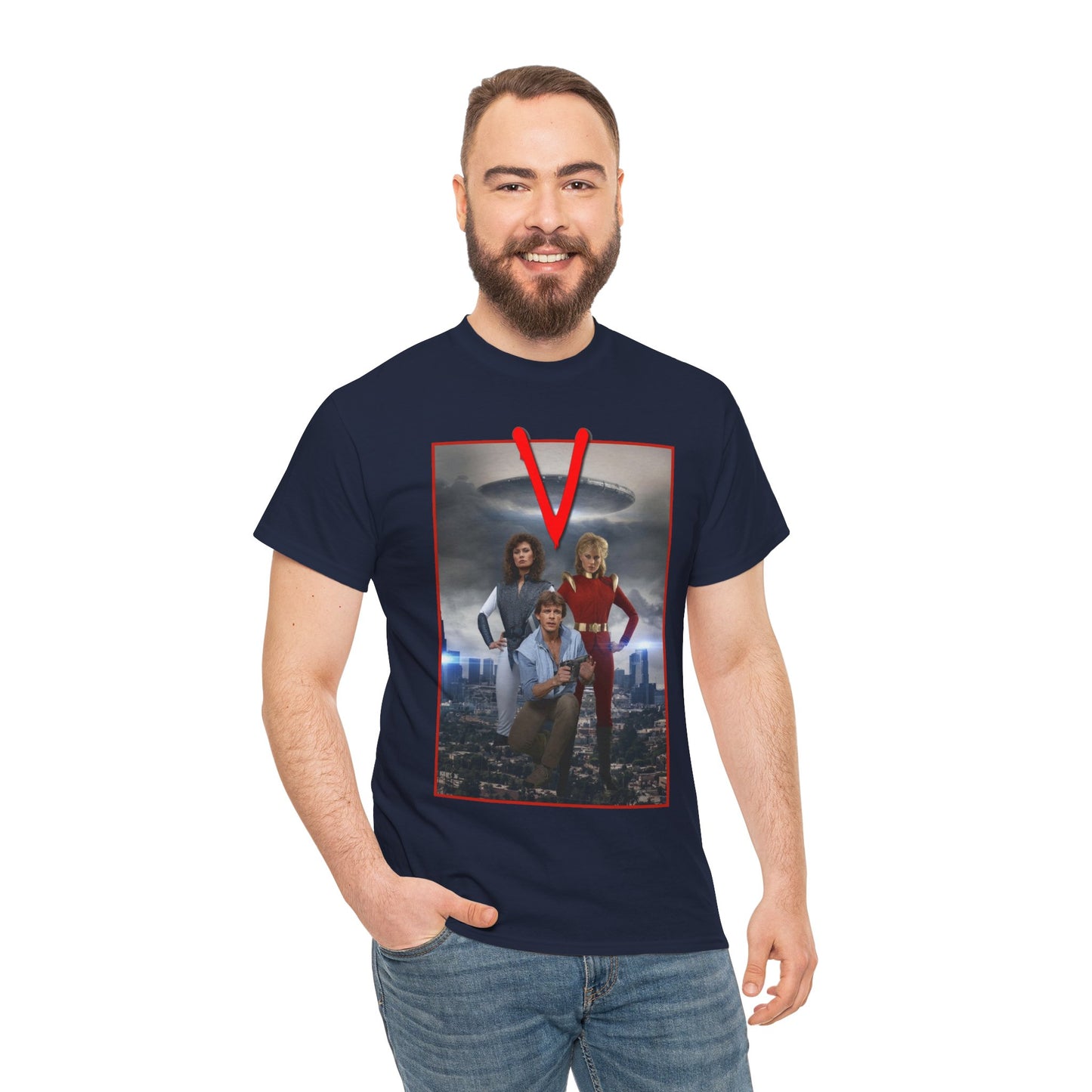 V T-Shirt - Visitors 1983 NBC Sci-Fi Aliens Series - Mike Donovan, Diana, Lydia