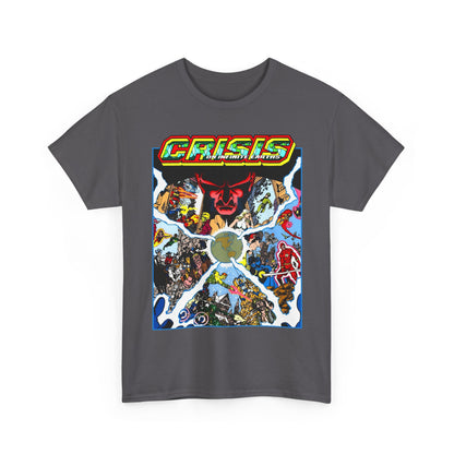 Crisis on Infinite Earths T-Shirt - George Perez Art - #3 Cover - Monitor, Flash, Starfire, Brainiac 5, Dream Girl - DC Comics