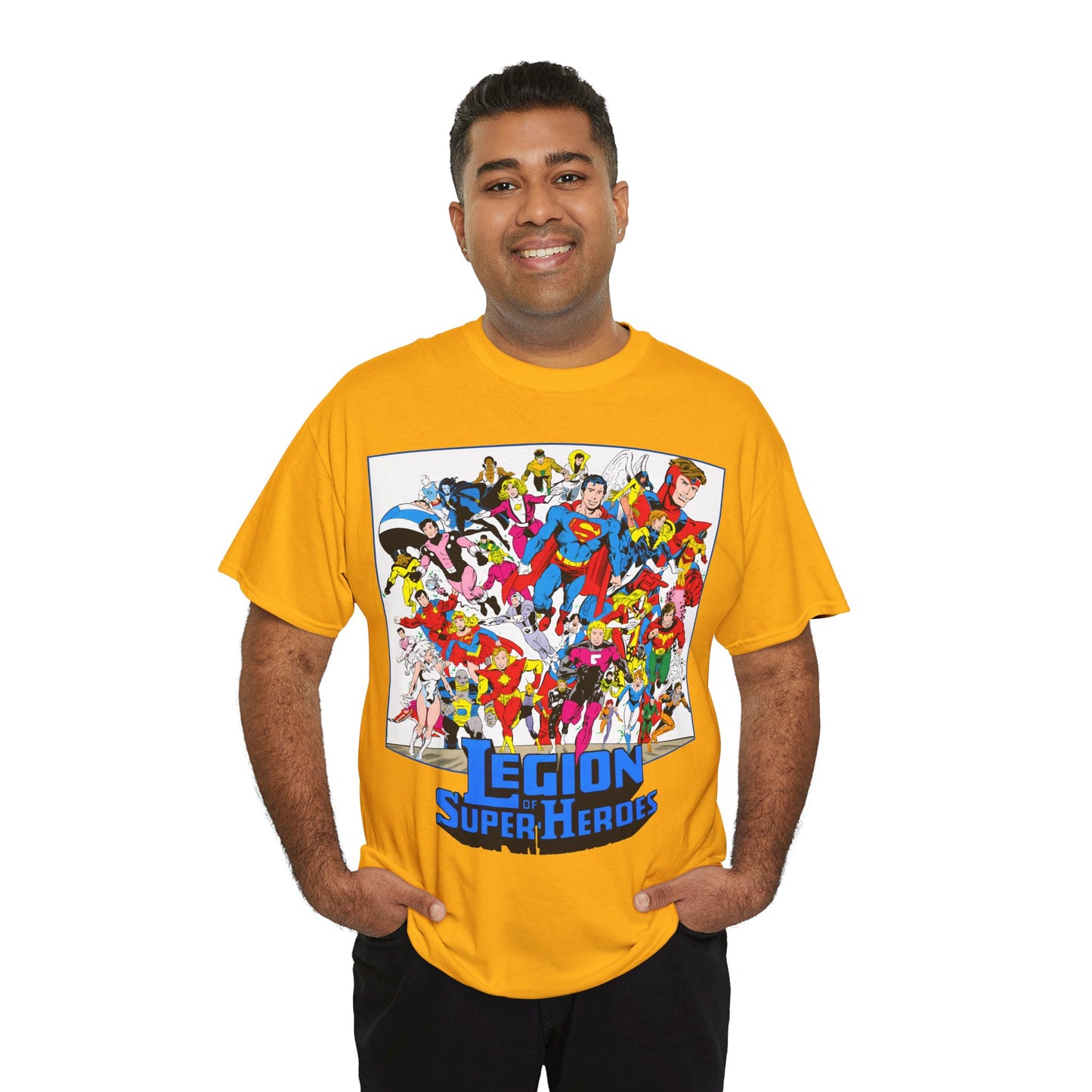 Legion of Super-Heroes T-Shirt - Greg Laroque Art - Who's Who in DC Comics - Superboy, Cosmic Boy, Dream Girl, Dawnstar, Supergirl, Sun Boy, Wildfire, Element Lad, Invisible Kid, Saturn Girl, Lightning Lad - DC Comics